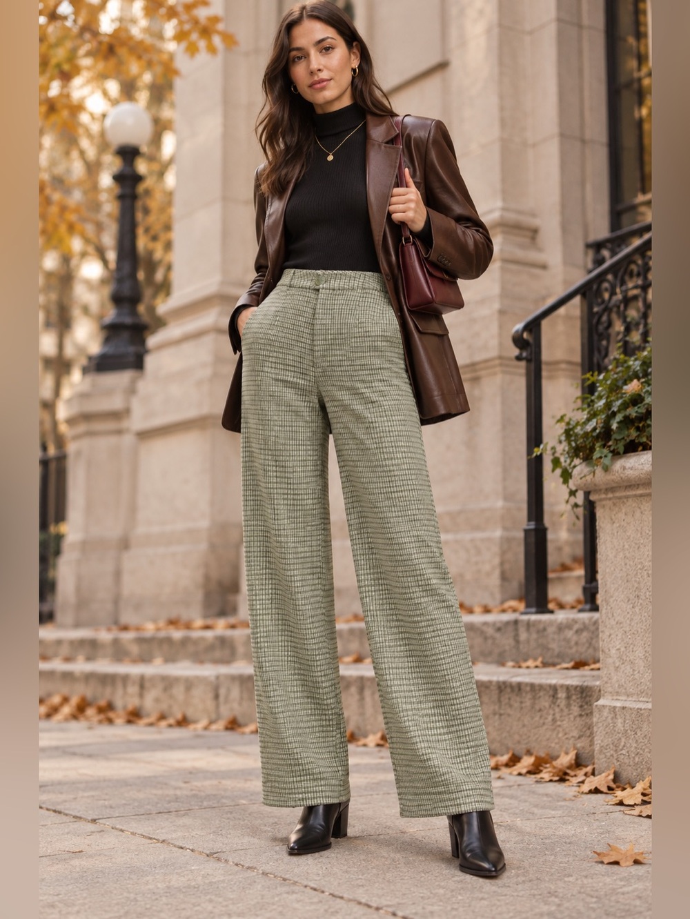 J.Galt Tilden Green Plaid Wide Leg Pants Size 6